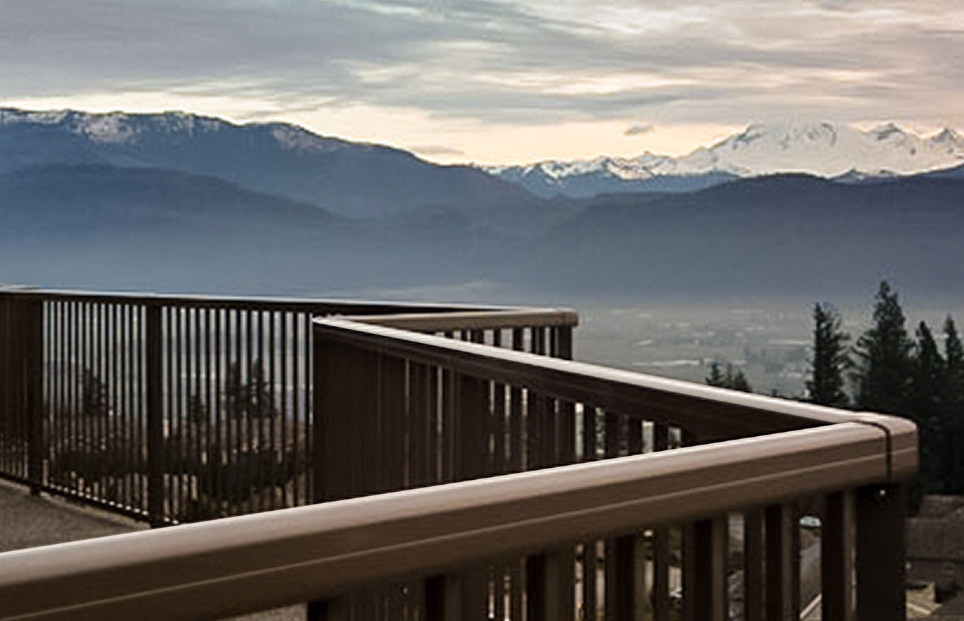 Aluminium Picket Railings on a deck over looking the mountains, Innovative Aluminum Systems